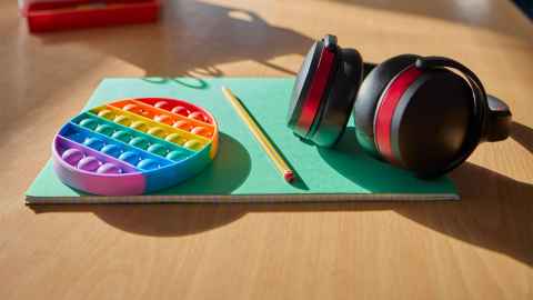 Neuro-inclusive resources including fidget toy and headphones